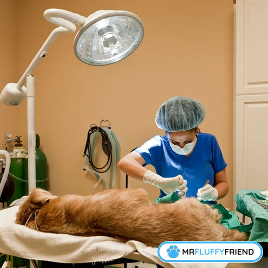 Featured-Bild für einen Blog: „Soll ich meinen wann Hunde zu alt für eine Operation sind“ mit einem Tierarzt in blauer OP-Kleidung und Maske, der einen Hund operiert